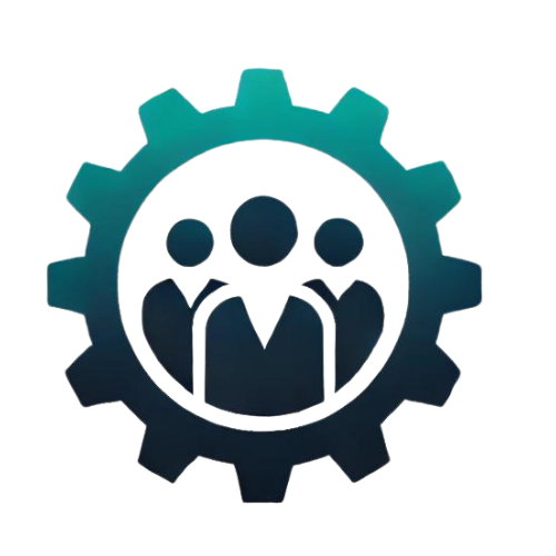 Logo Nicole Bendel HR Interim Managerin Symbol einer Gruppe von Personen innerhalb eines Zahnrad-Layouts.